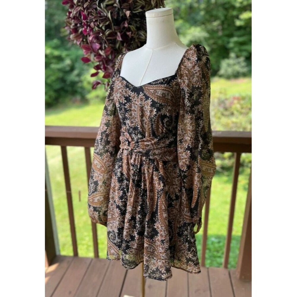 MinkPink Medium Paisley Paradise Mini Puff Sleeve Boho - Picture 10 of 10